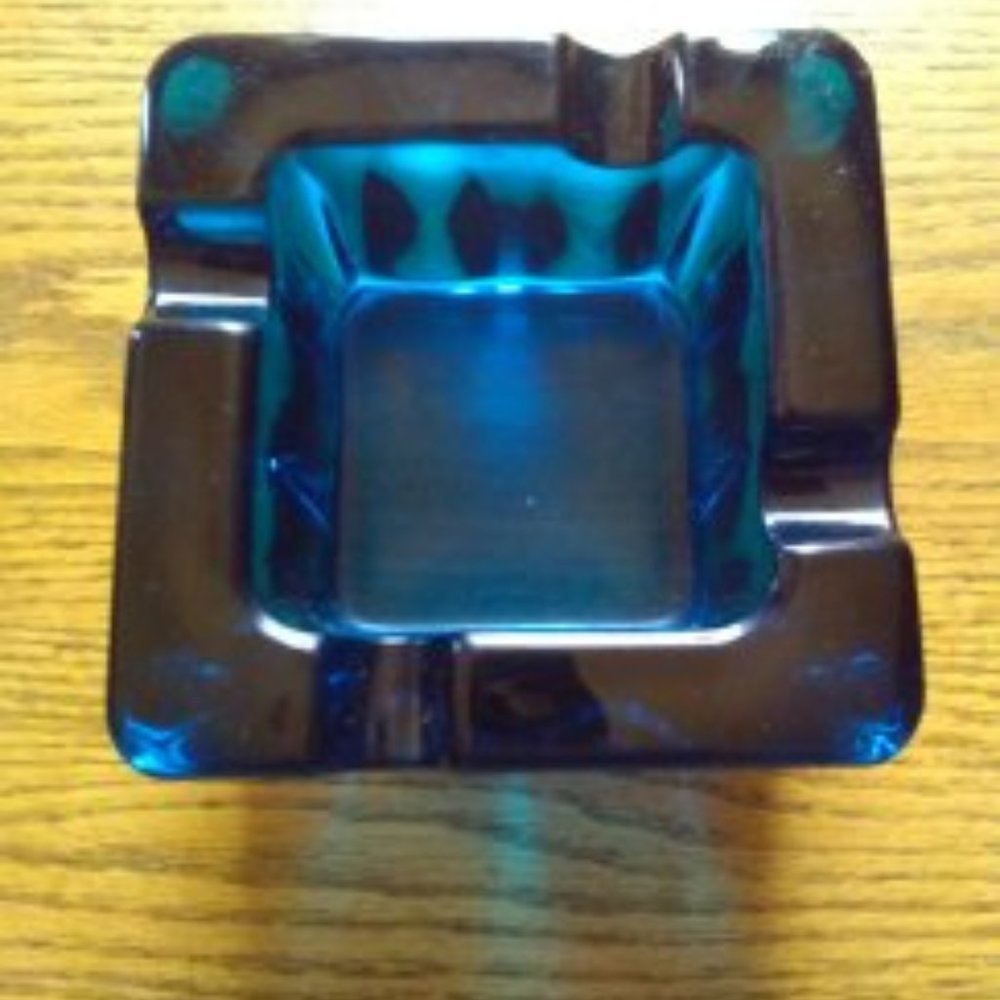 Large Square Blue Vintage Ashtray